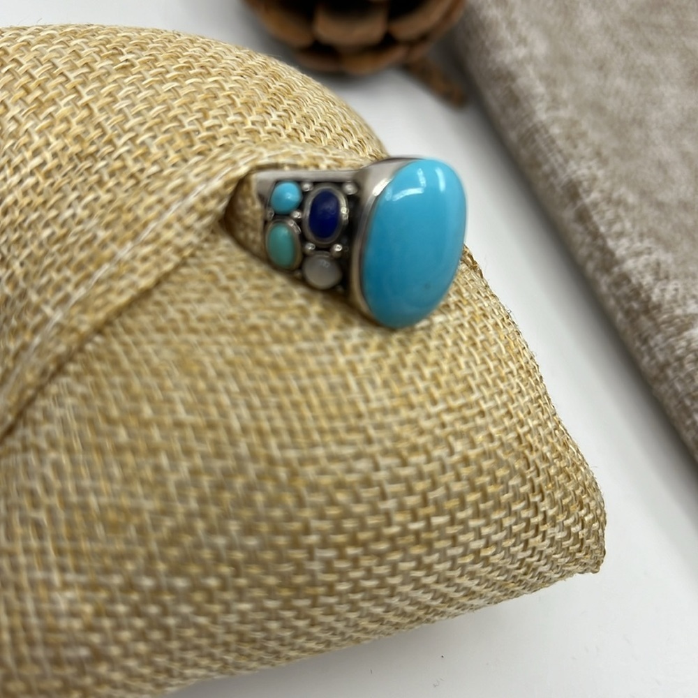💠Vintage Southwest Style Sterling Silver Ring with Turquoise Gemstone Size 7 - Picture 3 of 10